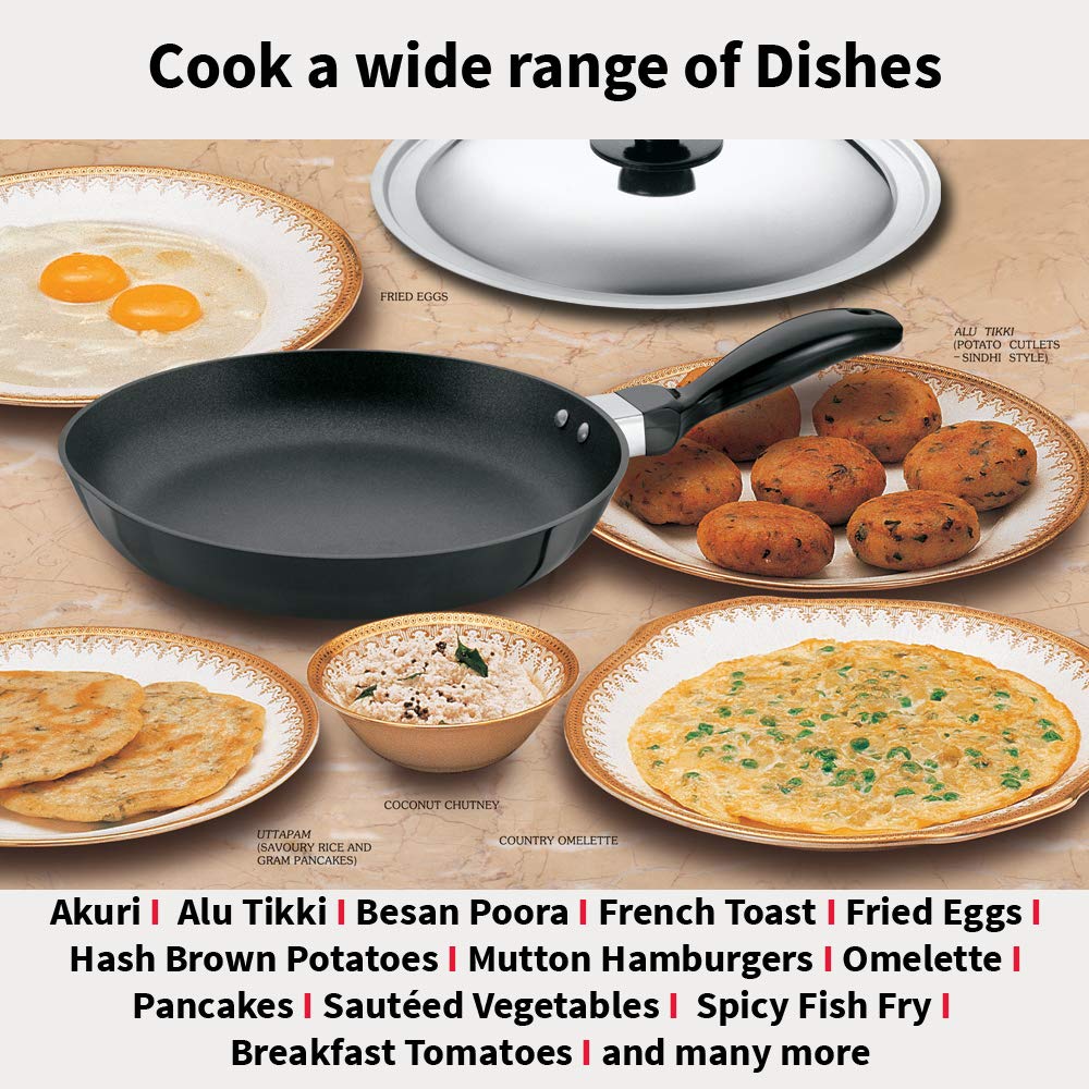 Hawkins Futura 28 cm Frying Pan, Non Stick Fry Pan with Stainless Steel Lid, Big Frying Pan, Black (NF28S)