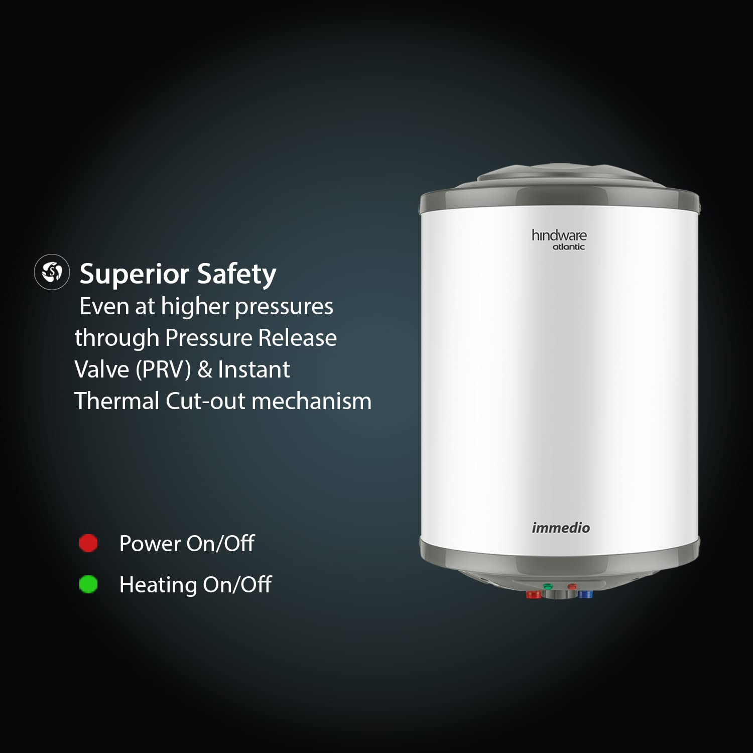 Hindware Atlantic Immedioâ  15L Water Heater, Wall Mounting, White & Grey
