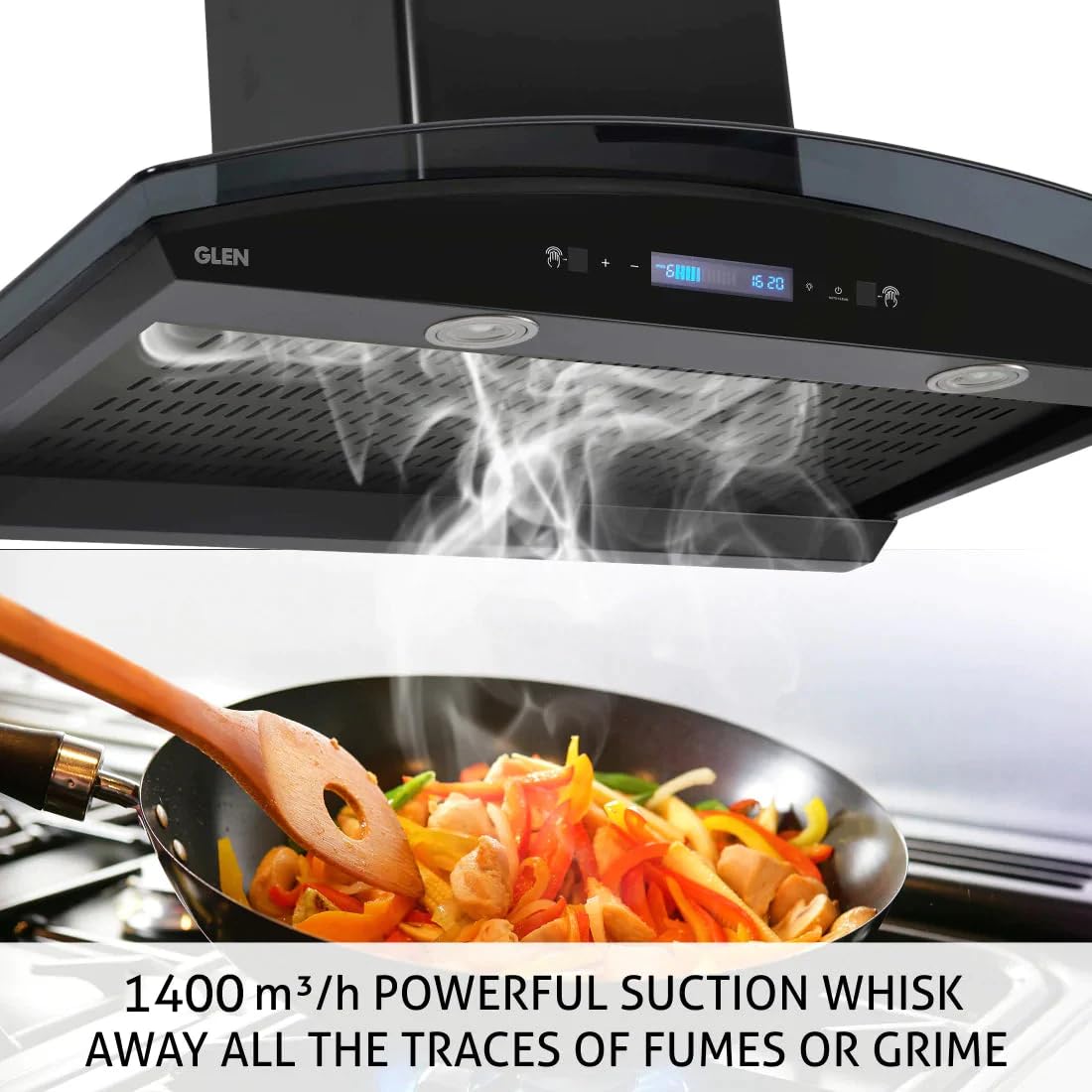 Glen Auto Clean Curved Glass Chimney with Inverter Technology, BLDC Motor 1400 m³/h - 60cm (6061 AC BL)