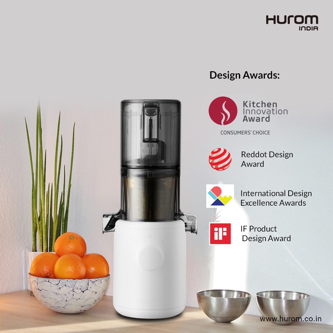 Hurom H310A Self-Feeding Cold Press Whole Slow Juicer All-in-1 multi-screw Technology from soft or hard fruits/vegetables to ice cream Made in Korea White