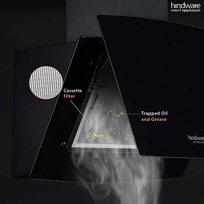 Hindware Wall and Ceiling Mounted Auto Clean 60 cm 1000 m3/h Black Chimney ( KYRA BLK 60 )