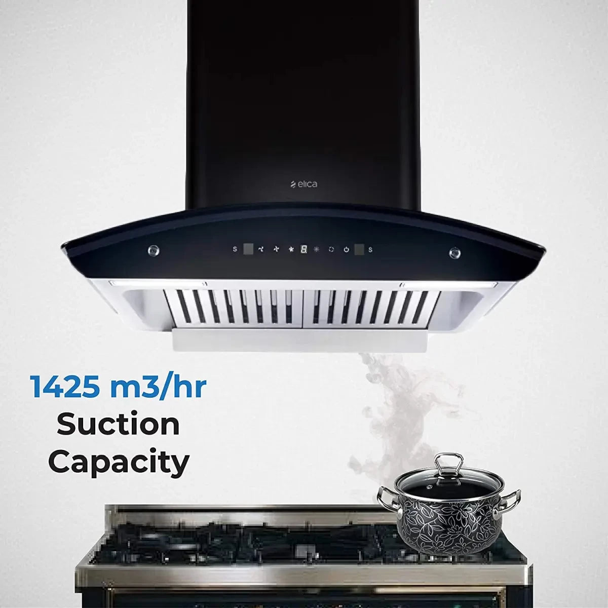 Elica 60 cm 1425 m3/hr Auto Clean Chimney (WD TBF HAC 60 MS NERO, 2 Baffle Filters, Touch + Motion Sensor Control, Black)
