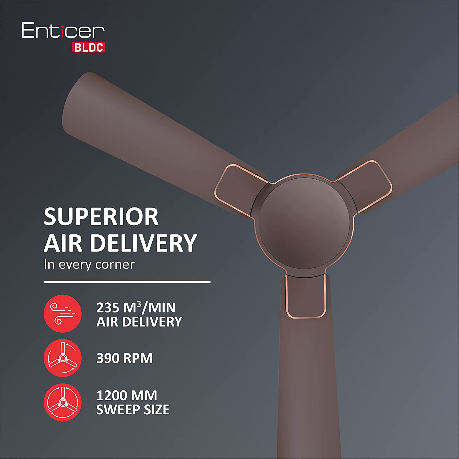 Havells Enticer 1200mm BLDC Brown LT Copper Ceiling Fan