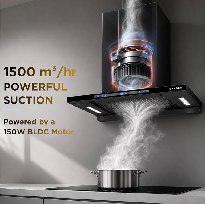 faber SLIMX 60cm 1500 m³/hr BLDC Auto Clean Filterless T-Shape Kitchen Chimney | Black