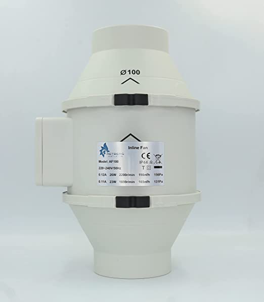 Astberg AF-100P (100mm/4) (198CMH/117CFM) Silent mix flow/Inline fan/Duct fan/Inline duct fan/Exhaust fan/Silent fan