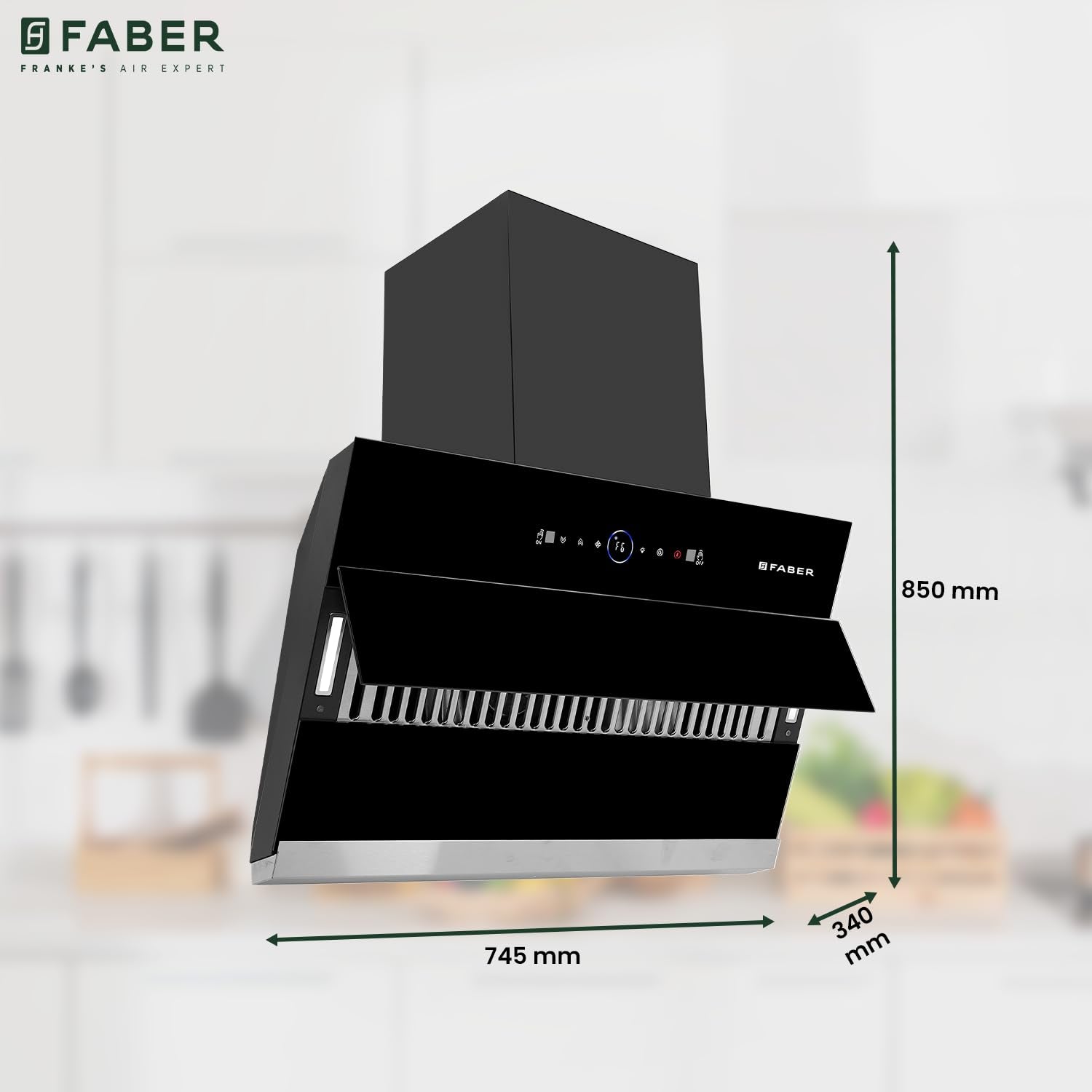 Faber 75cm 1500m³/hr BLDC Motor Autoclean Slant Chimney| Black Matt Filterless |9 Speed Control |Touch & Gesture Control |Oil Collector|5Yrs Comprehensive Warranty by Faber|Hood Maple BLDC FL HC BK 75