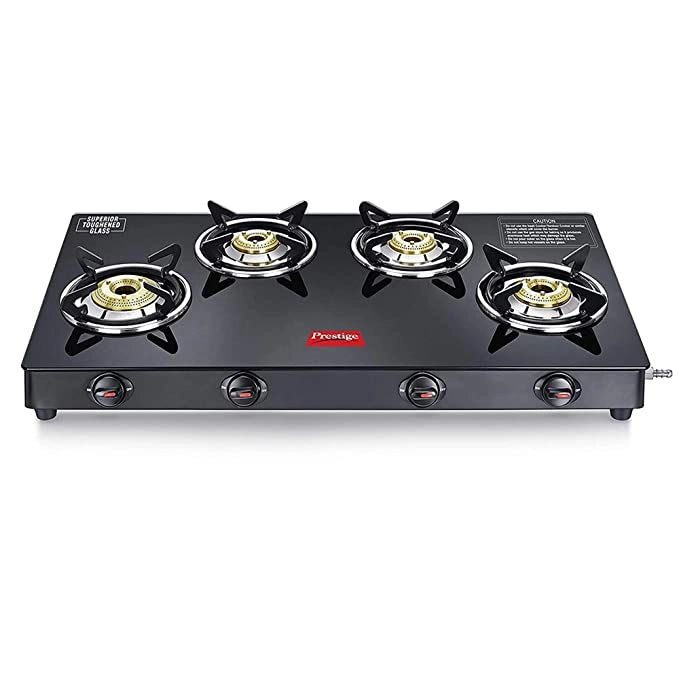 Prestige Prestige GTM 04 Black Glass Manual Gas Stove (4 Burners) 40280