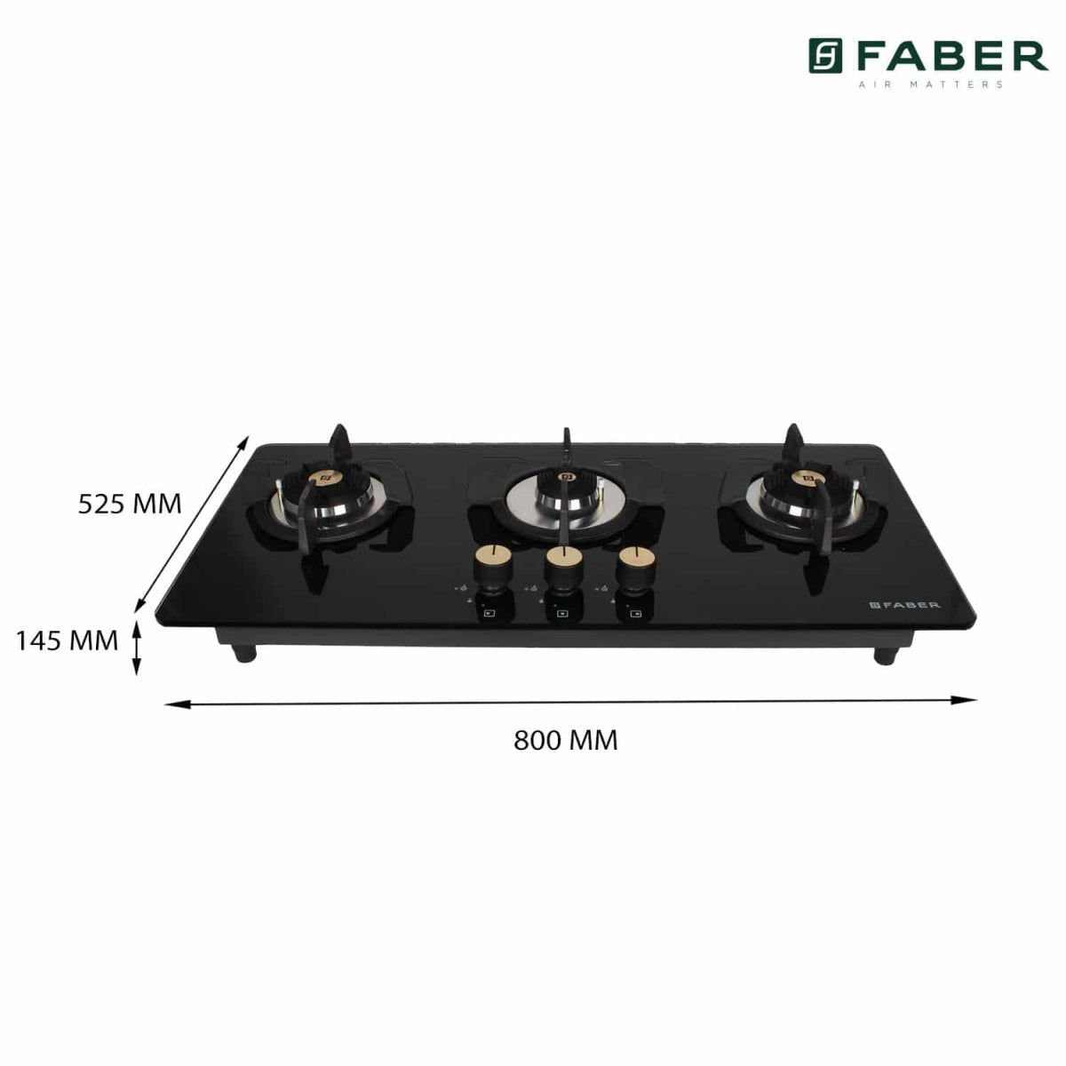 Faber Hobtop 3 Brass Burner Auto Electric Ignition Glass Top (Maxus HT803 CRS BR CI AI) Black