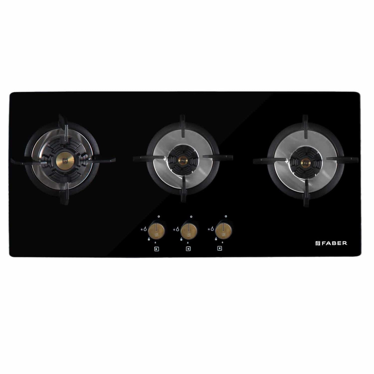 Faber Hobtop 3 Brass Burner Auto Electric Ignition Glass Top (Maxus HT803 CRS BR CI AI) Black