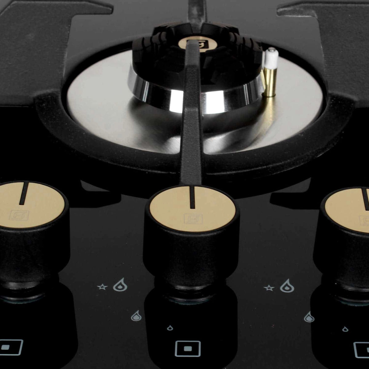 Faber Hobtop 3 Brass Burner Auto Electric Ignition Glass Top (Maxus HT803 CRS BR CI AI) Black