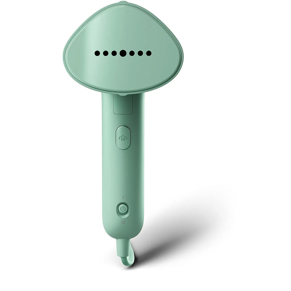 Front view of Philips STH3010/70 steamer showing steam vents, steam button and on/off switch