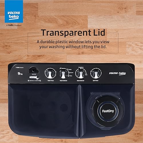 Voltas beko, A Tata Product 9 kg 5 Star Semi-Automatic Twin Tub Top Load Washing Machine, (WTT90UDX/BKGR4KPTD, Black, 2023 Model, Special Pulsator wash Method)
