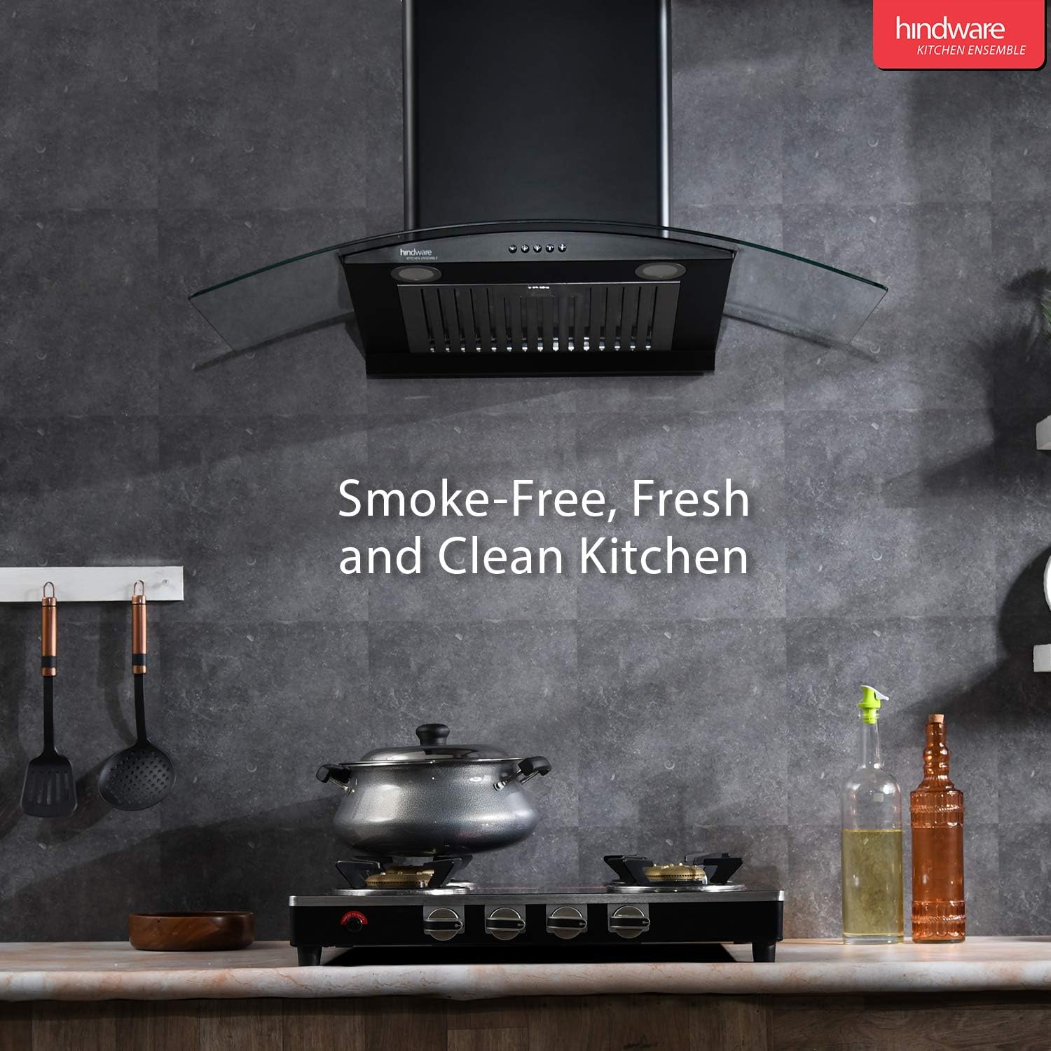 Hindware 90cm 1100 m3/hr Auto-Clean Chimney (Elena Black 90)