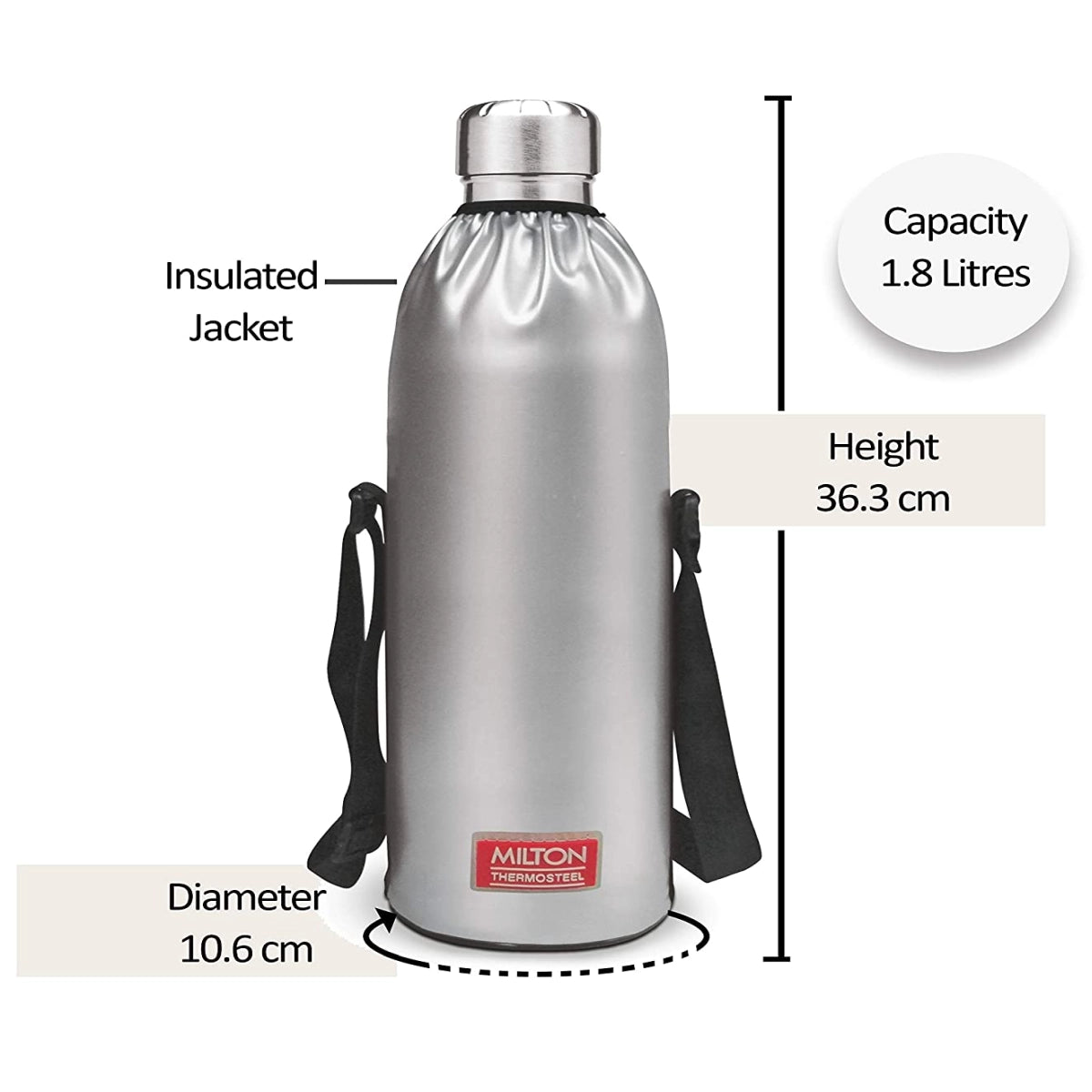 Milton DUO DLX Thermosteel Flask Bottles With Jacket, Silver