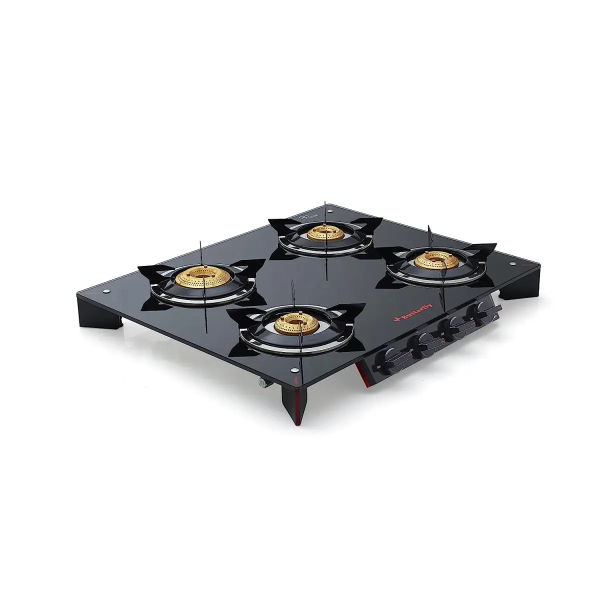 Butterfly Prism 4 Burner Glass Top Stove, Black/Red