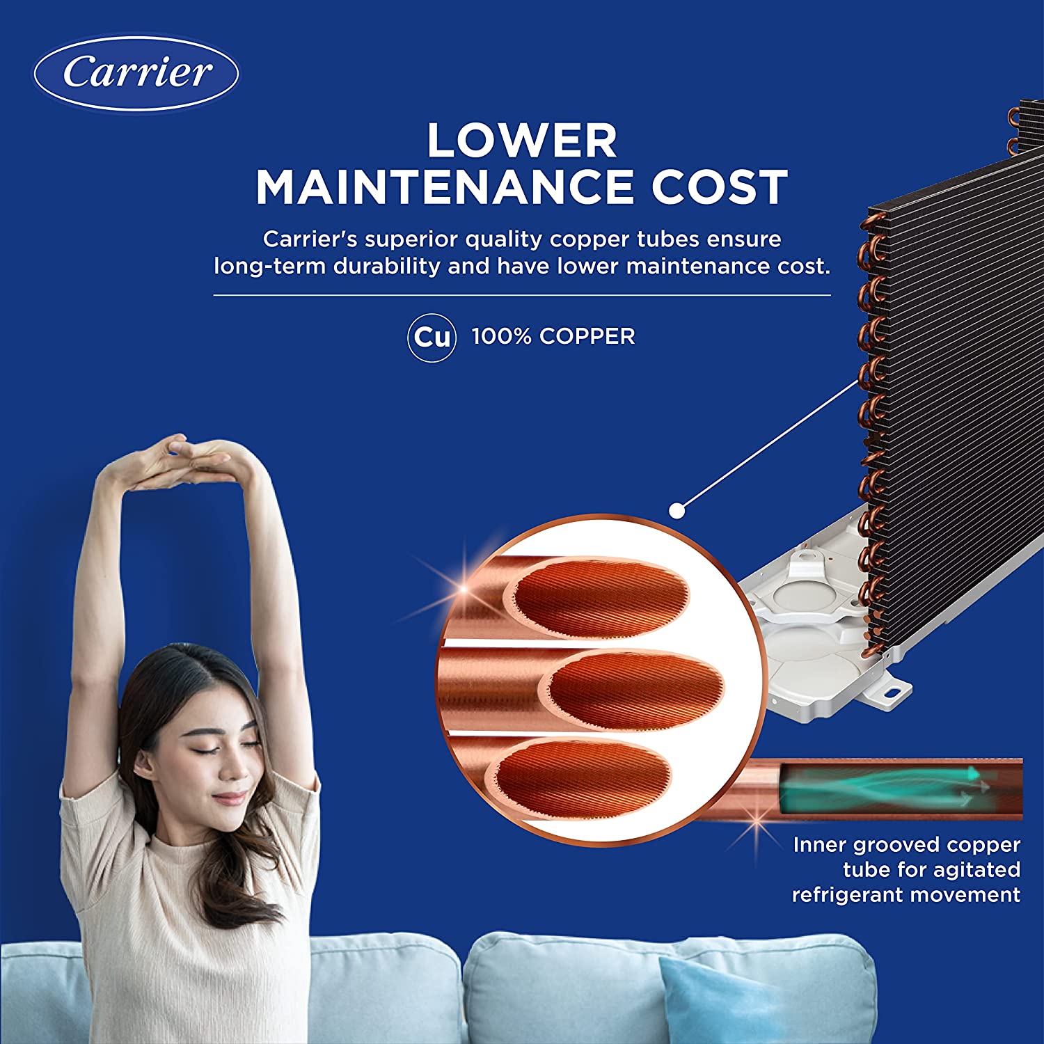 Carrier 1 Ton 3 Star Fixed Speed Split AC (Copper,Auto Cleanser, Economic Sleep Mode, High Density Filter for Dust Filtration, 2023 Model,ESTER Ex+ CAS12ES3R32F1,White)