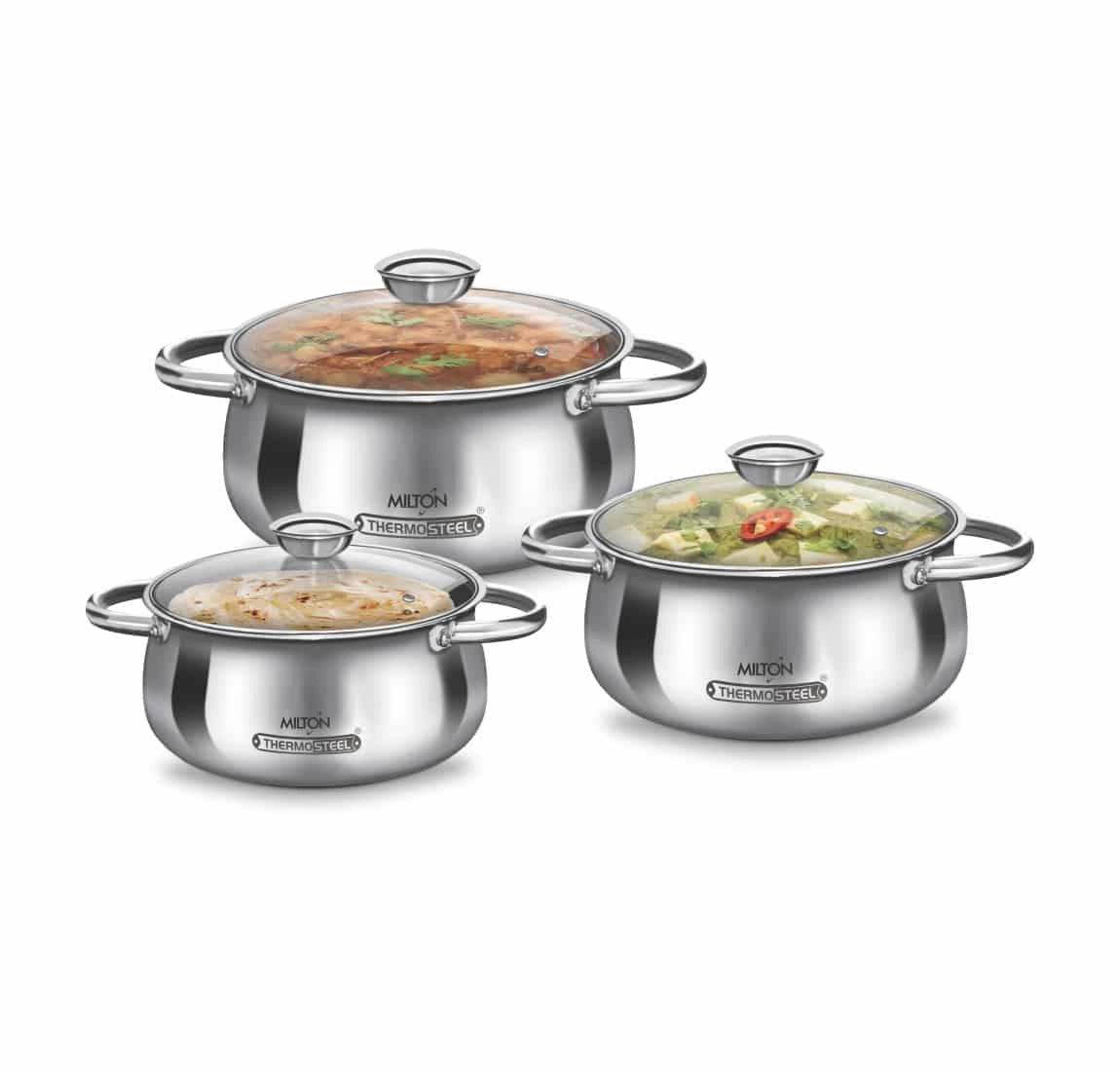 Milton Monarch 3 Piece Stainless Steel Casserole Set(1000/1500/2000) Silver