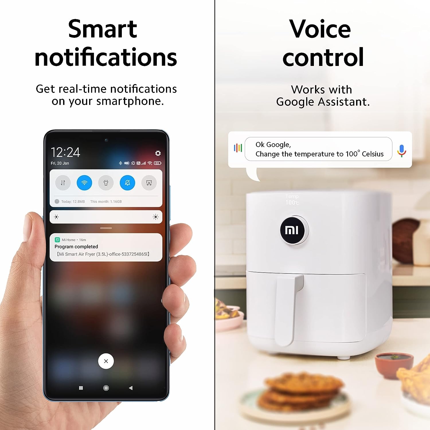 Xiaomi Smart Air Fryer for 4-5 People | 90% Less Fat l 1500W Fast Cooking | 7 Pre-set Menus | Grill, Bake, Fry, Roast, Reheat, Defrost | 40-200°C l Dual Speed Technology | Voice Control | 90+ Recipe