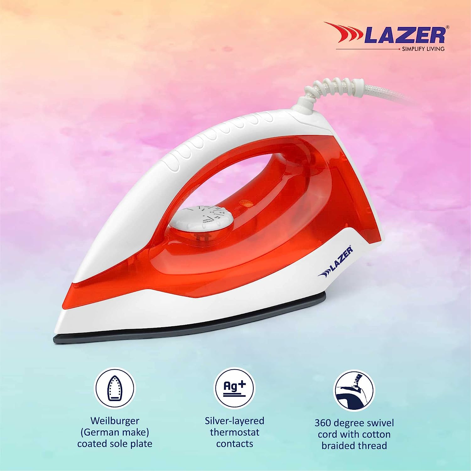 Lazer Ultimate ISI Certified 1100W Dry Iron With Over Heating Safety(Red)