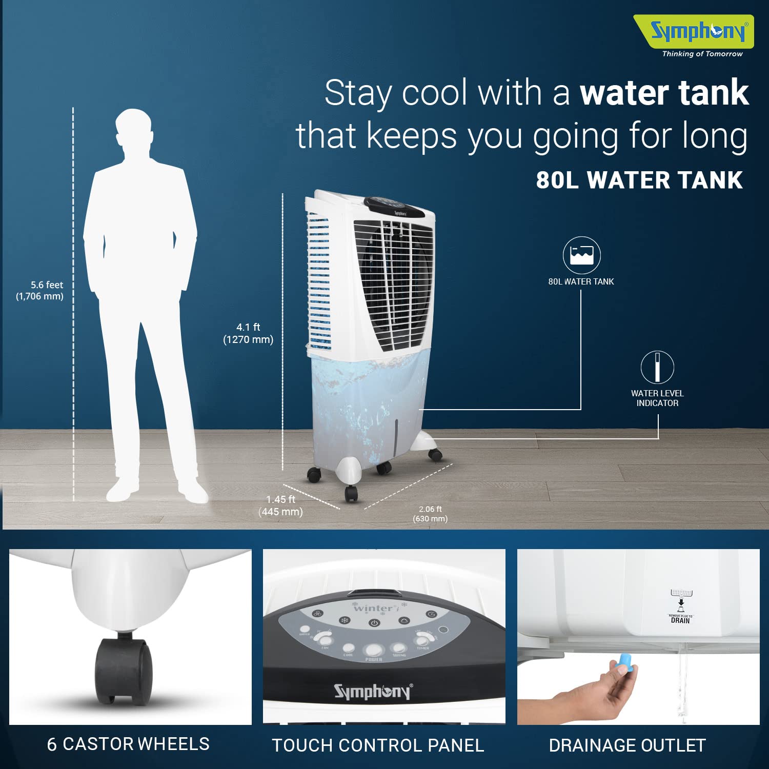 Symphony Winter 80XL i+ Desert Air Cooler Remote with Timer (80L, White)