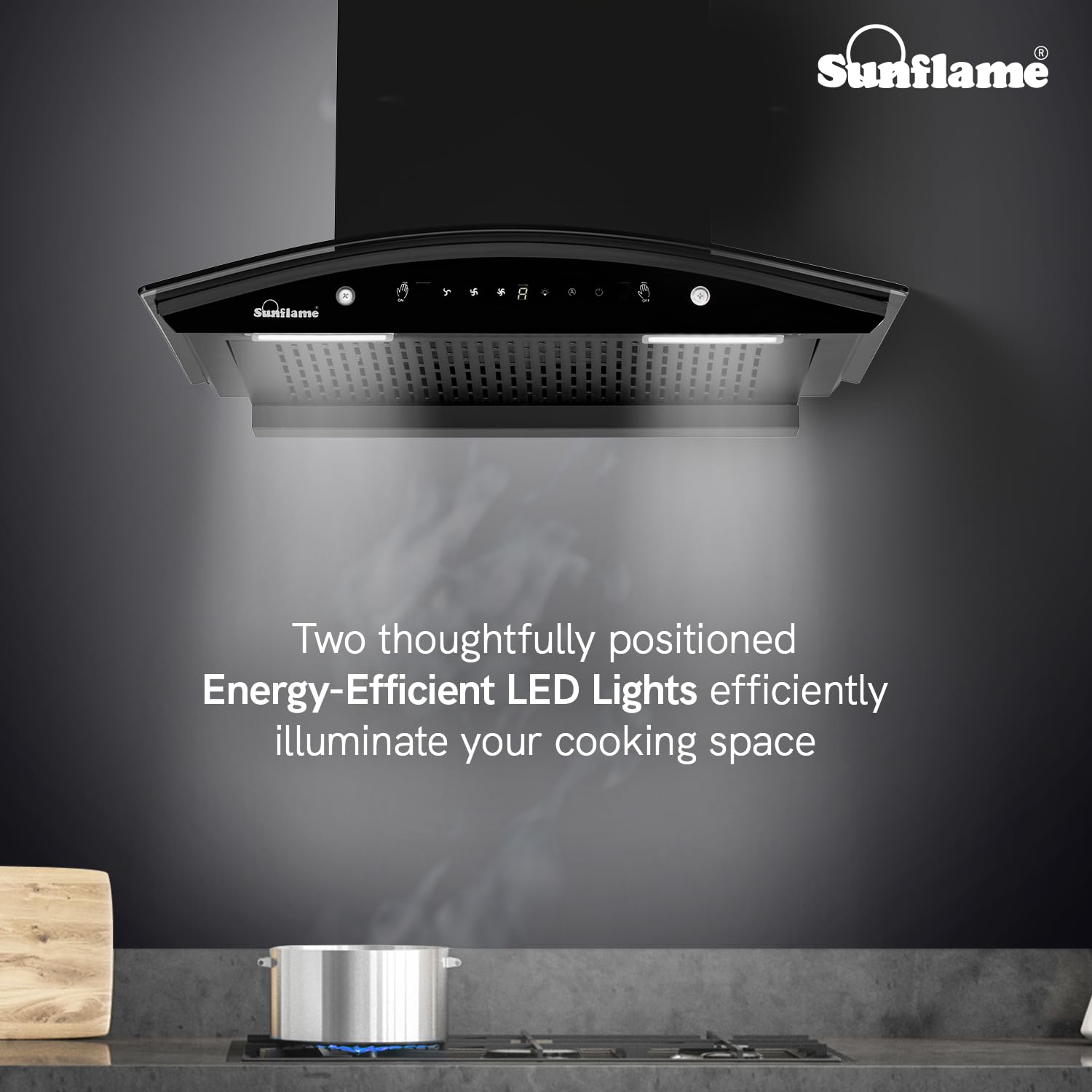 Sunflame Roma High Efficiency Filterless Chimney | 1200 m³/h Suction Capacity | 1-Year Product coverage and 5-Year Motor coverage | Heat Auto-Clean Technology | 60 cm