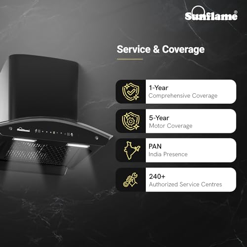 Sunflame Lamia 60 FL HAC TC Filterless Auto-Clean Kitchen Chimney | 60cm | 1400 m³/h High Suction Capacity | Gesture Control with Touch Panel |1-Year Comprehensive & 5-Year Motor Coverage