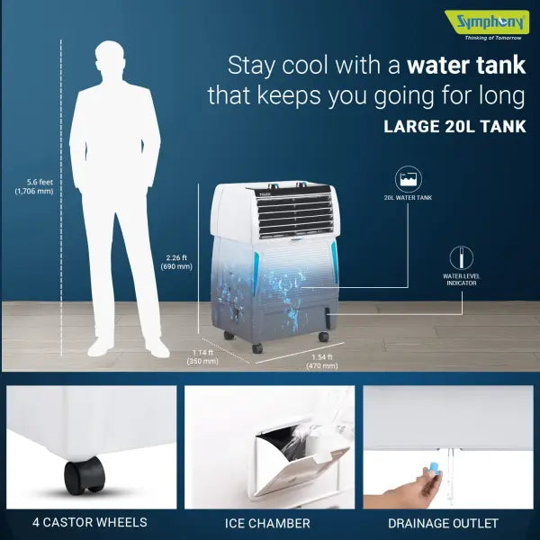 Symphony Touch 20 Personal Room Air Cooler 20-litres, Honeycomb Pad