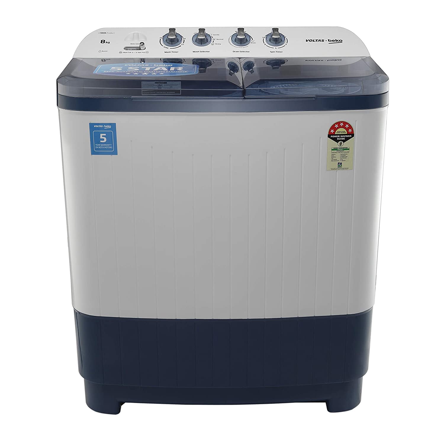 Voltas Beko 8 kg Semi-Automatic Top Loading Washing Machine, 2 Casette Filter (WTT80DBLT, Sky Blue)