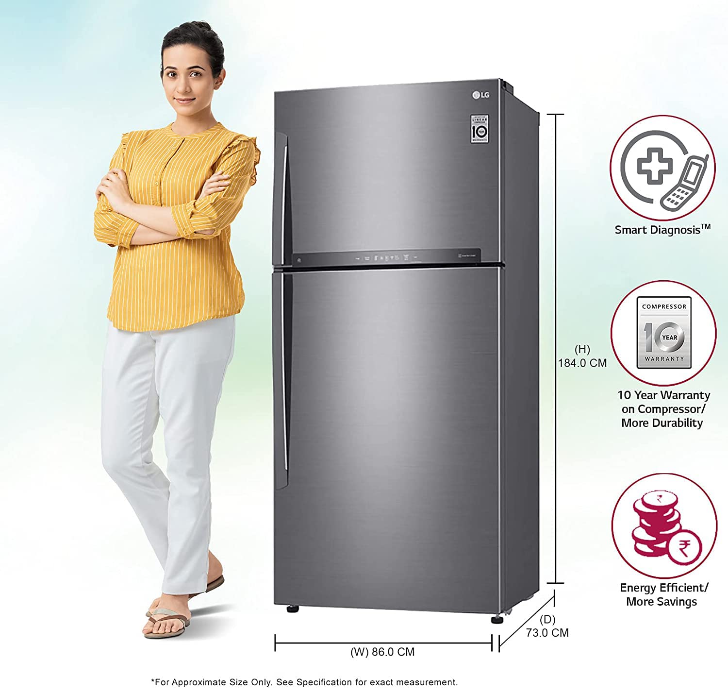 LG 630 L 3 ஸ்டார் ஃப்ரோஸ்ட் இல்லாத இன்வெர்ட்டர் ஹைஜீன் ஃப்ரெஷ்+ டபுள் டோர் ரெஃப்ரிஜிரேட்டர் (GR-H812HLHQ)