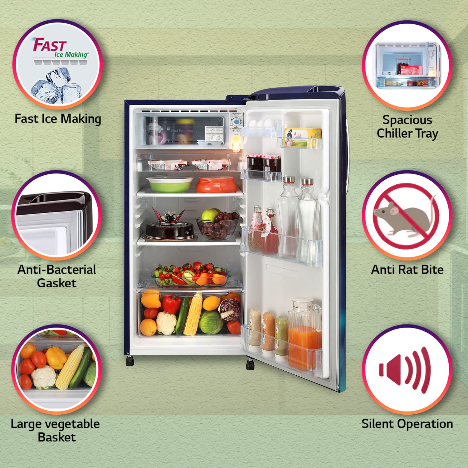 LG 185 L 3 Star Direct-Cool Single Door Refrigerator (GL-B201ABCD, Blue Charm, Fast Ice Making, Gross Volume- 190 L)