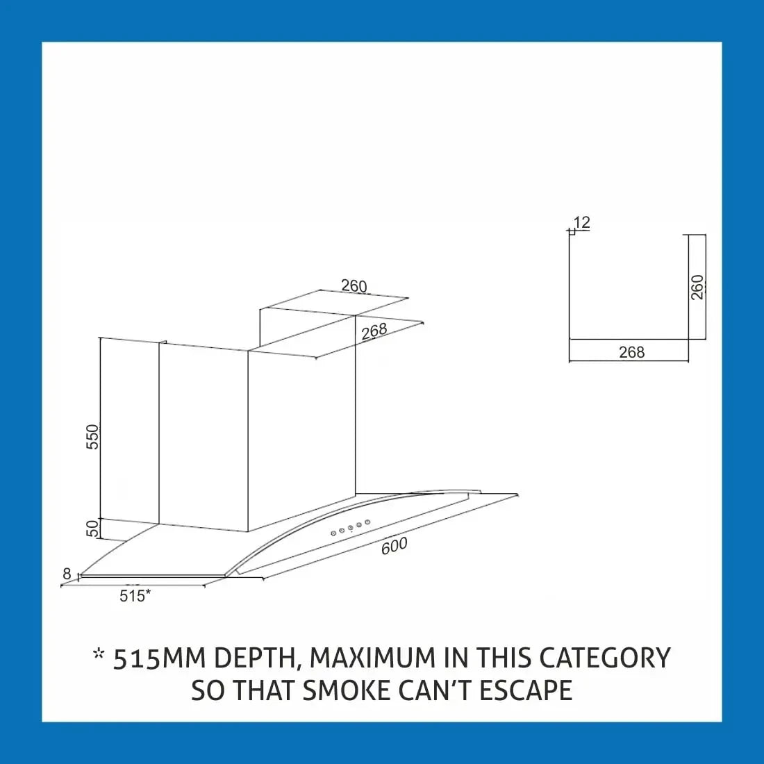 Glen Kitchen Chimney 6071 60 cm Stainless Steel, Baffle Filter, Airflow, 1250 m3/h