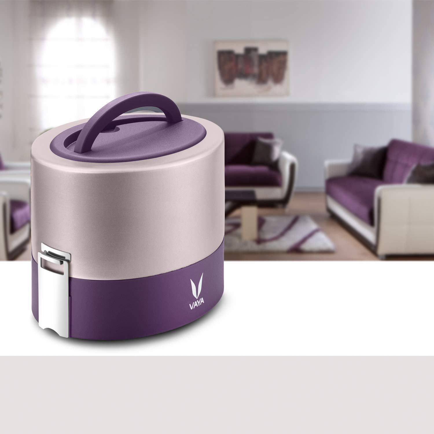 VAYA TYFFYN Lunch Box for Kids for School, Polished Stainless Steel 600ml Insulated Tiffin Box Without BagMat, Hot Lunch Box for Boys with 2 Leak Resistant Containers, Purple