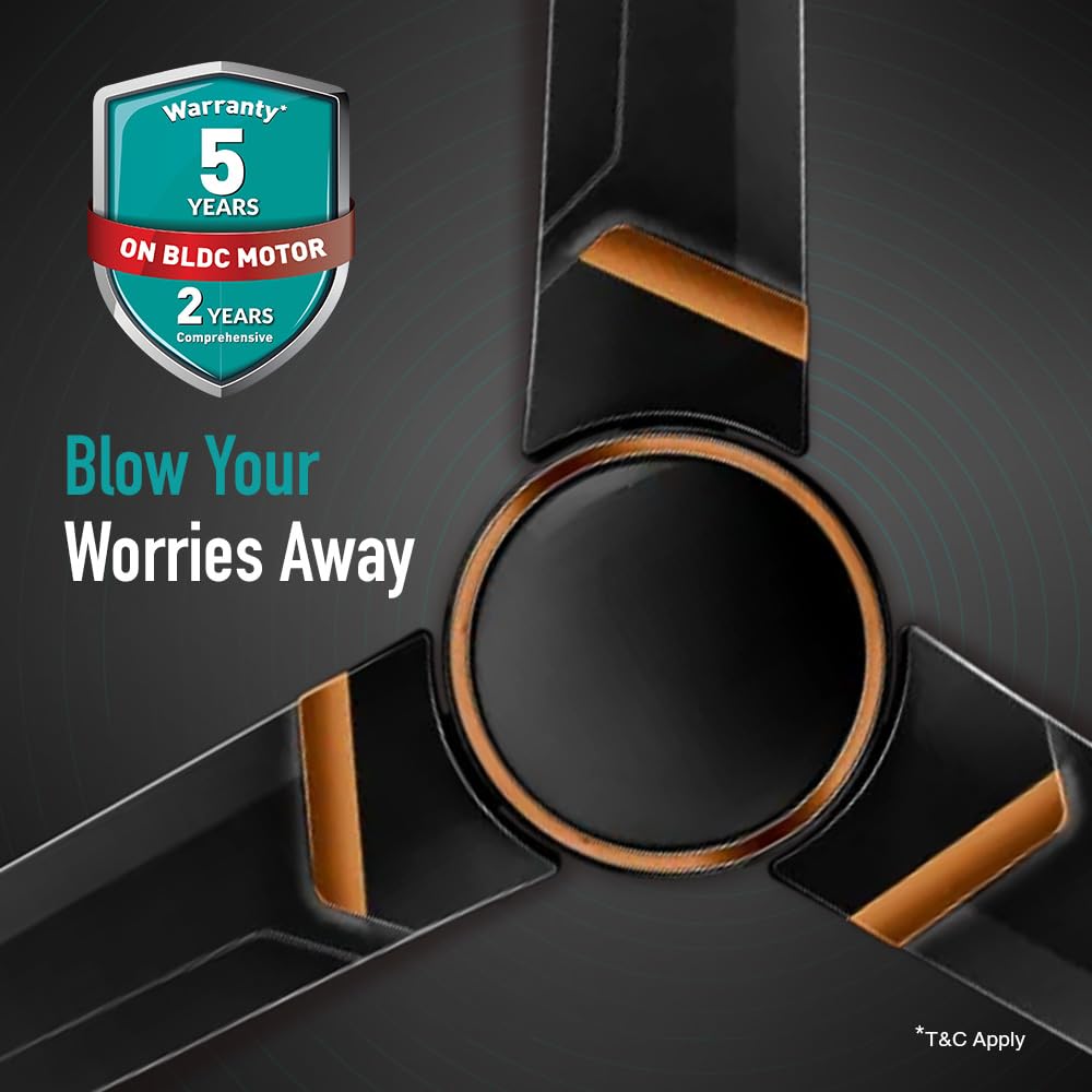 KUHL Prima A3 1200mm BLDC Ceiling Fan with Remote | INR 300 Off on Exchange | 5-Star Rated | High Airflow | Saves up to 65% Electricity | 5-Year Warranty | Black