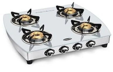 Padmini Four Burner Glass Top Gas Stove (CS-4GT White Curve-Auto)