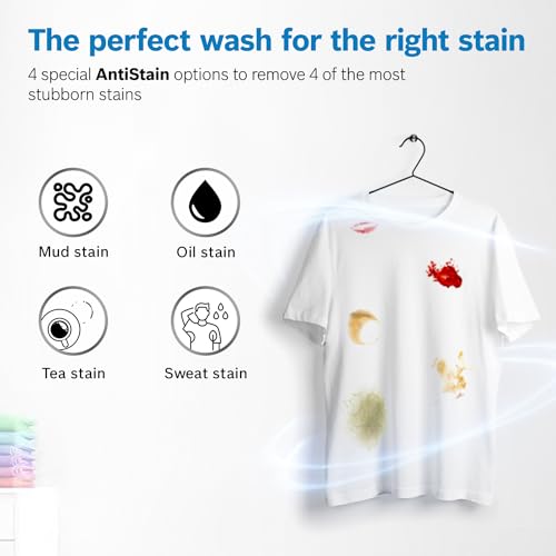 Bosch 9kg 5 Star Anti Stain & AI Active Water Plus Fully Automatic Front Load Washing Machine with Built in Heater (WGA14200IN, Pretreatment & Steam with Anti Bacteria and 5 Star Inverter, Wh