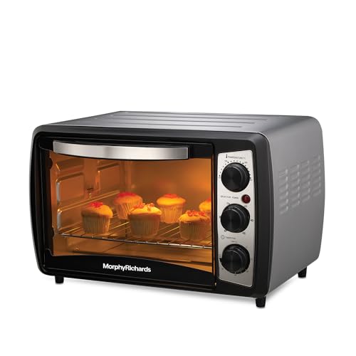 Morphy Richards 20R OTG oven with cupcakes baking on the wire rack and three control knobs on the right