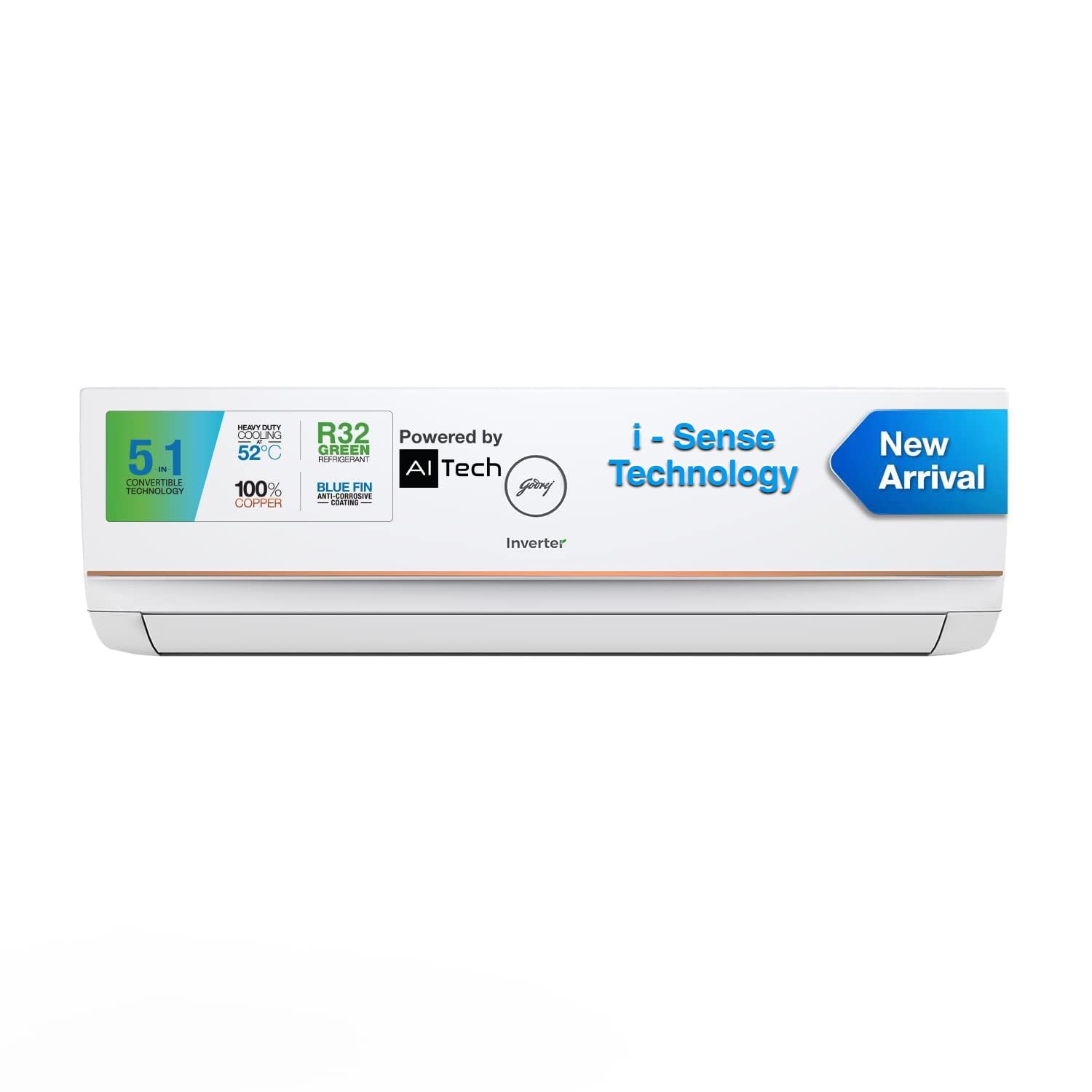 Godrej 1.5 Ton 3 Star, 5-In-1 Convertible, Inverter Split AC (Copper, I-Sense Technology, 2023 Model, AC 1.5T EI 18TINV3R32-GWA/AC 1.5T EI 18TINV3R32-GWB, White)