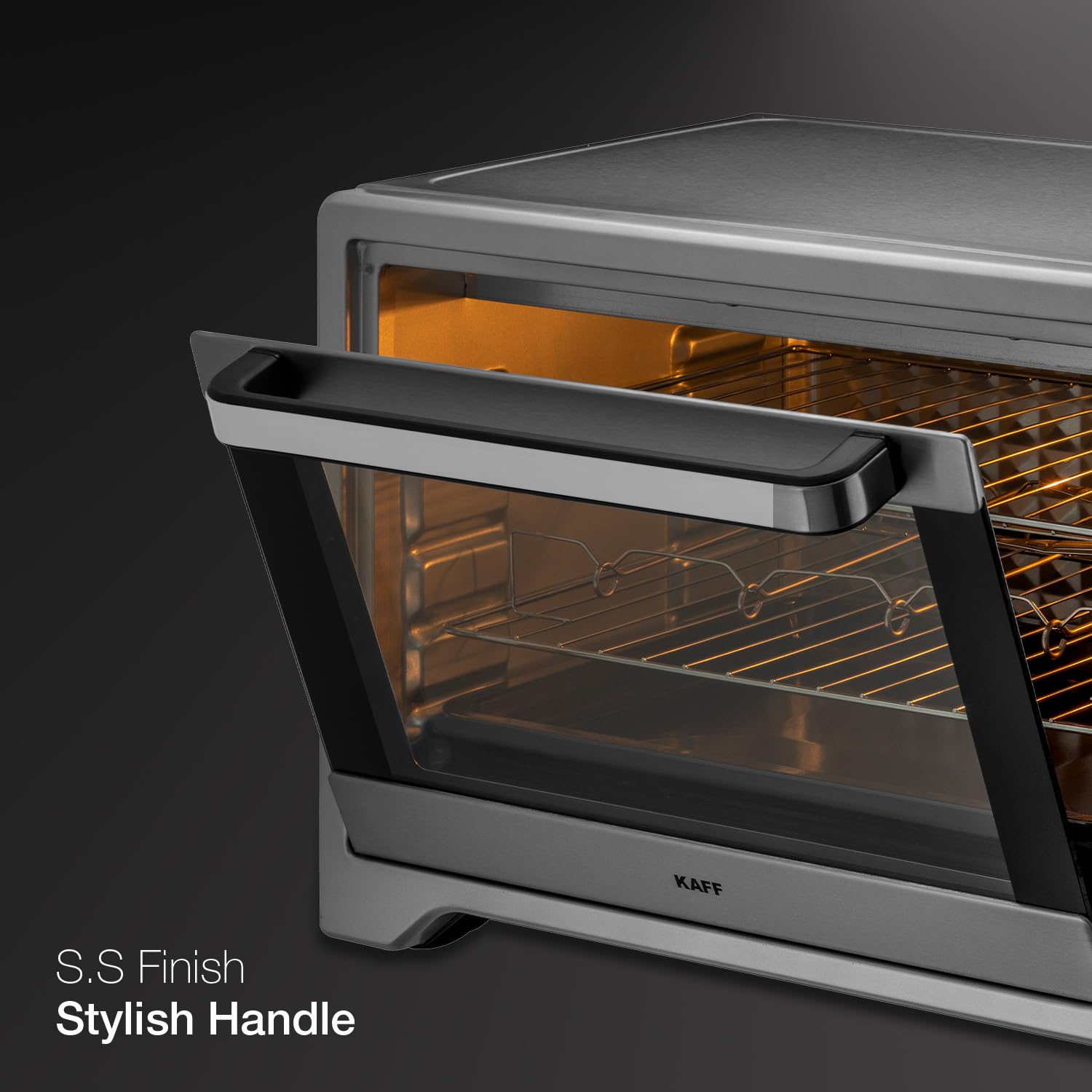 Kaff MFOT45-SS Electric Oven Toaster Grill (OTG) for Kitchen 45 Litre, 2000W with Rotisserie and Convection Fan | Stainless Steel Finish Styling Handle (Silver)