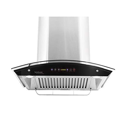 Hindware Oasis 60 Cm Wall Mounted Chimney For Kitchen, Auto Clean With Motion Sensor Control Black Hood 1200 M3/Hr (SS Baffle Filter, Touch Control)