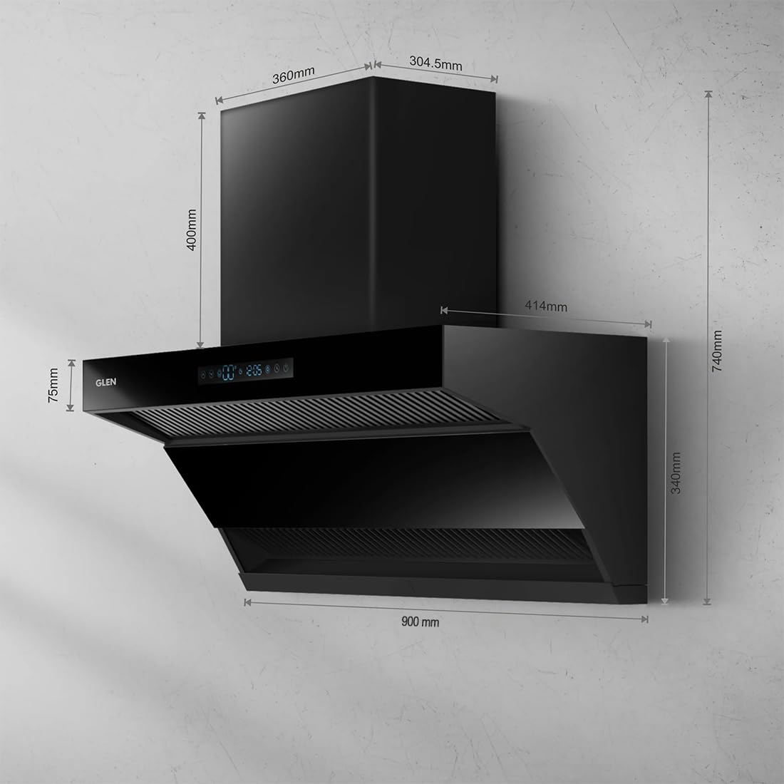 Glen Auto Clean Chimney with Double Draft Suction, Inverter Technology, BLDC Motor 60cm 1400 m3/h - Black (CH 6076 AC)
