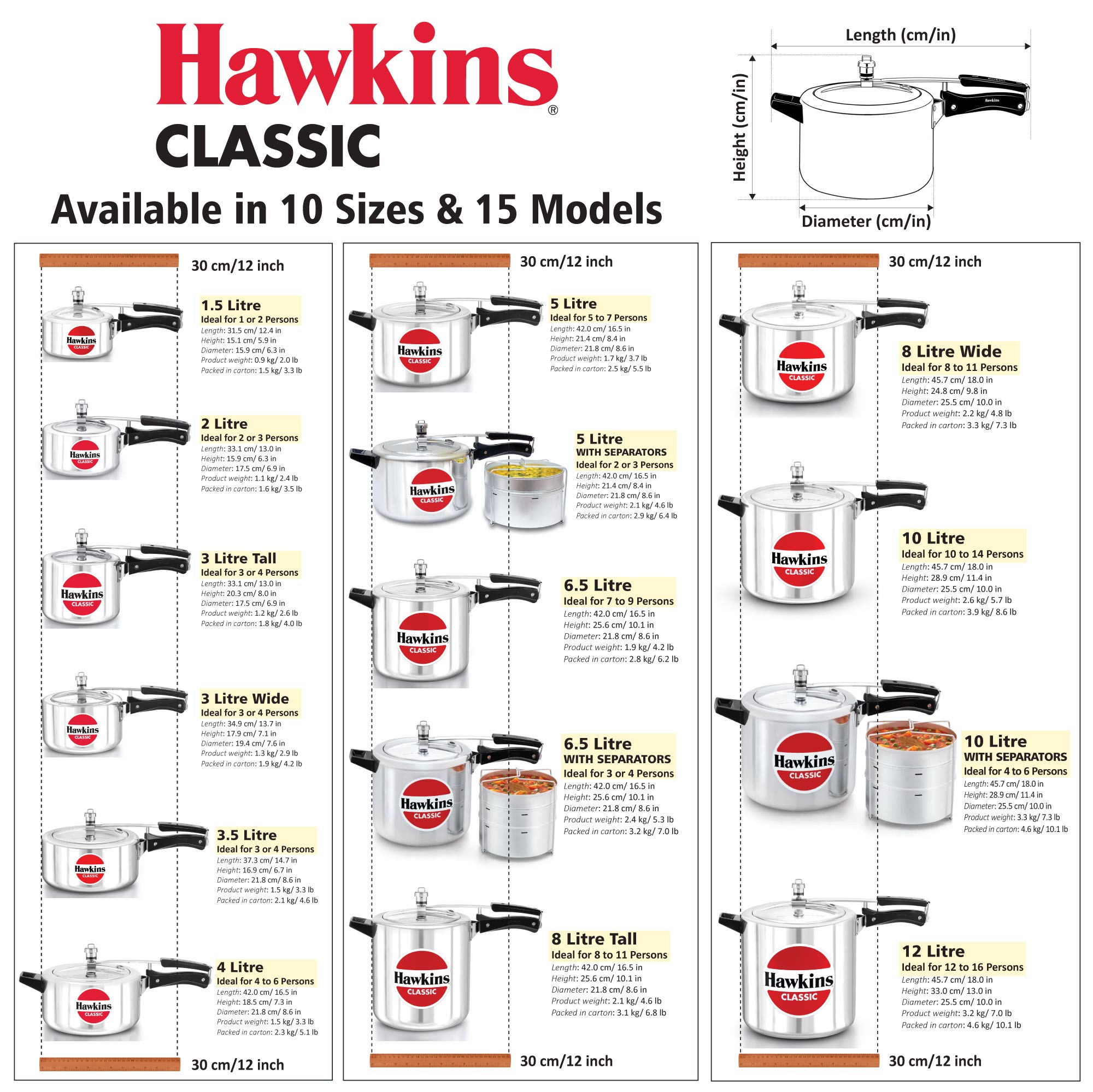 Hawkins Aluminium 5 Litre Classic Pressure Cooker, Best Inner Lid Cooker, Silver (Cl50)
