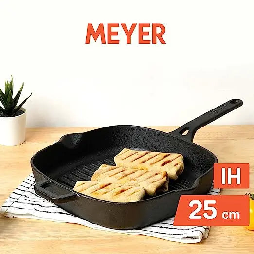 Meyer Cast Iron Grill Pan (Gas and Induction Compatible) 25 cm Black