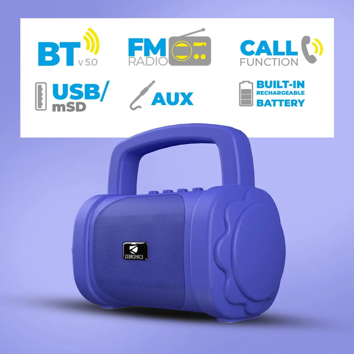 Zebronics Zeb-County 3 Portable Wireless Speaker Supporting Bluetooth v5.0, FM Radio, Call Function, Built-in Rechargeable Battery, USB/Micro SD Card Slot, 3.5mm AUX Input, TWS (Blue)
