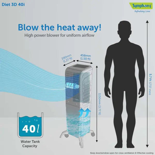 Symphony Diet 3D 40i Tower Air Cooler 40-litres with Magnetic Remote (Black & White)