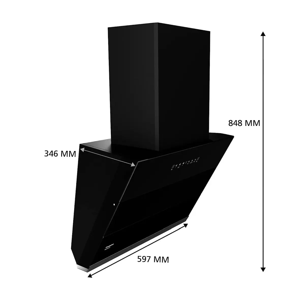 Crompton SensoSmart Inclined 60cm Chimney Filterless (Black), Free installation&Ducting kit,1290 m³/hr (CHD-SSI60FLE-MBL)
