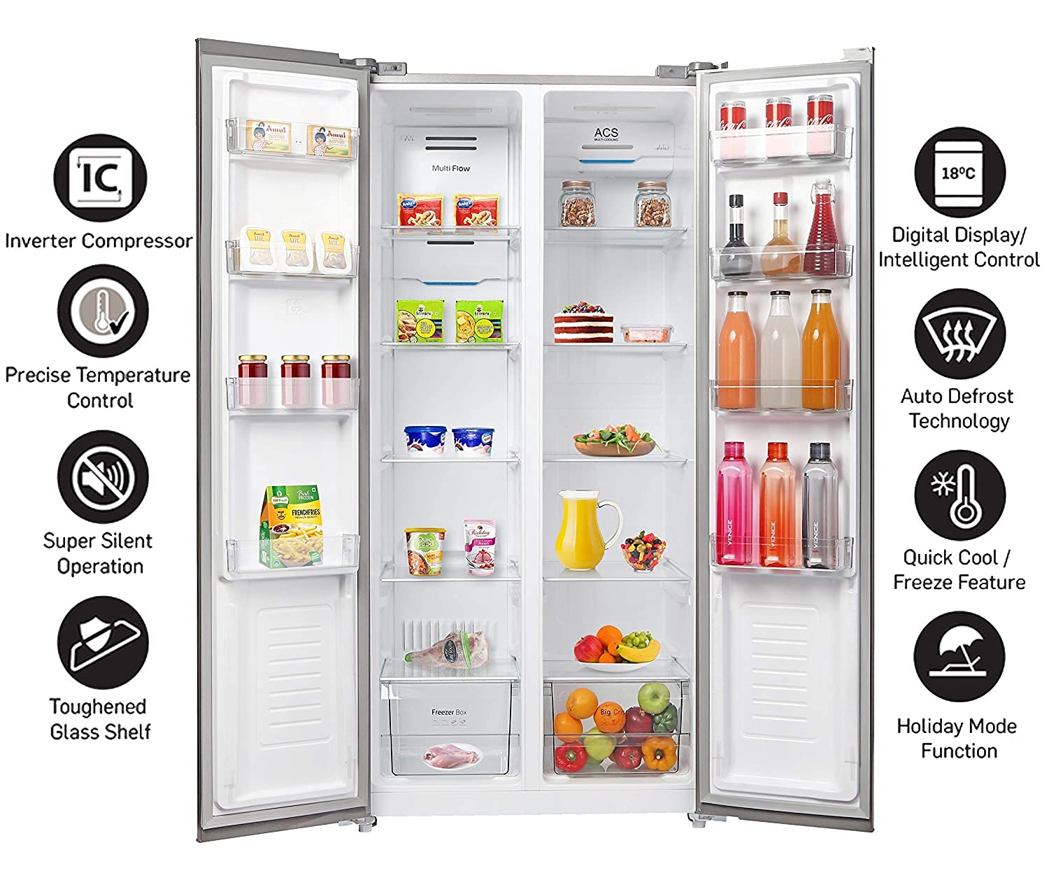 Lifelong 505L Refrigerator Silver Large LLSBSR505