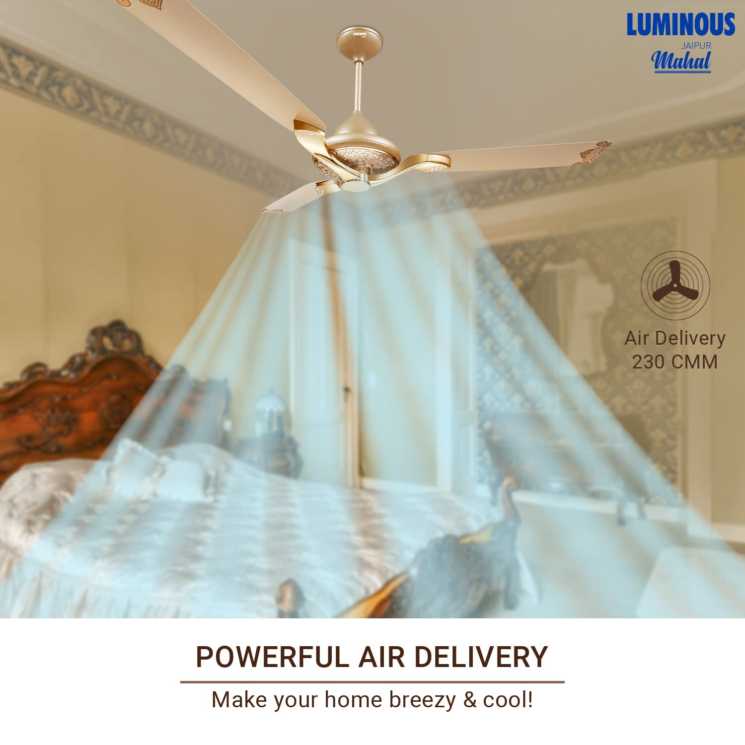 Luminous Jaipur Mahal 1320mm Ceiling Fan Thar Gold