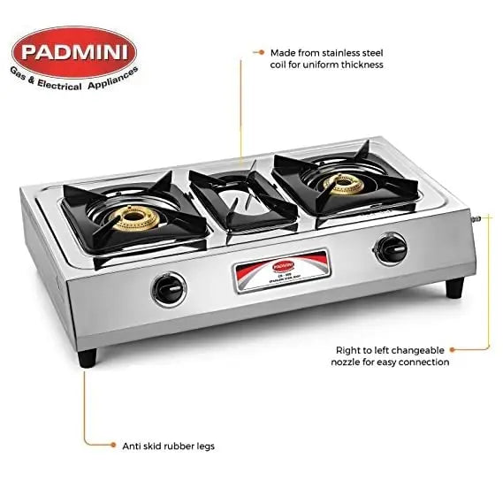 Padmini Gas Stove, 2 Burner, Silver (CS-203)