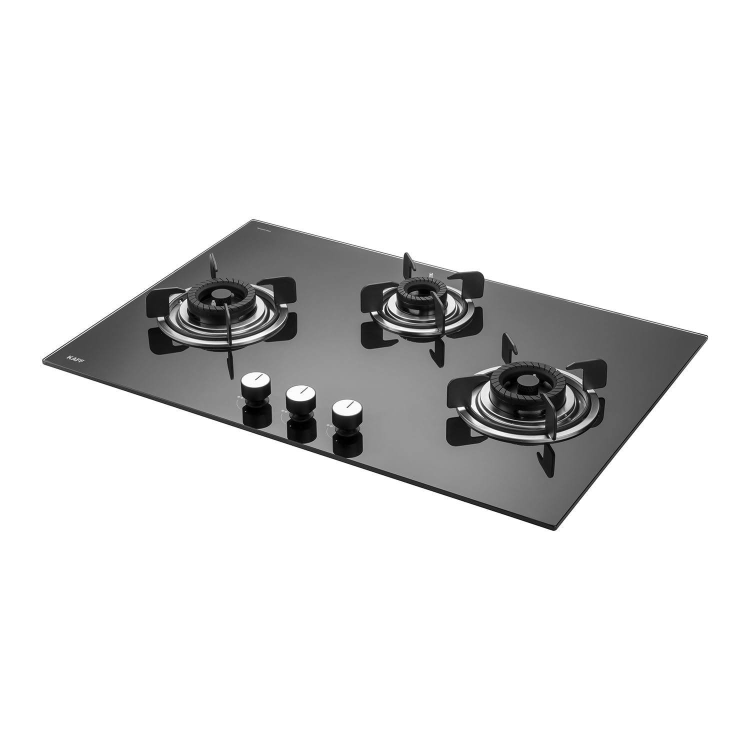 KAFF CRISTA CRH 783 Built-in Hob/Hobtop 3 Burners, Auto Electric Ignition, 78 CM, Black Glass Top, Tornado Style Burners, SS Drip Tray, 8 MM Toughened Glass (Black)