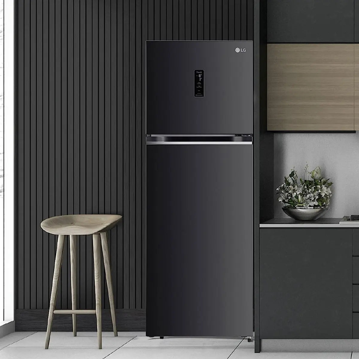 LG 340 L 3 Star Frost-Free Smart Inverter Wi-Fi Double Door Refrigerator (GL-T342VESX, Ebony Sheen, Convertible & Door Cooling+, 2022 Model)